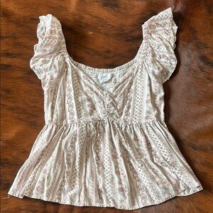 Floral Cream and Pink Women's Top